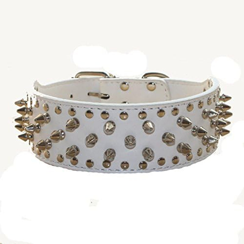 Leather Spiked Studded Medium & Large Dog Collars, Harnesses & Chain Leashes 3Pcs Matching Set for Pit Bull,Mastiff, Boxer, Bull Terrier