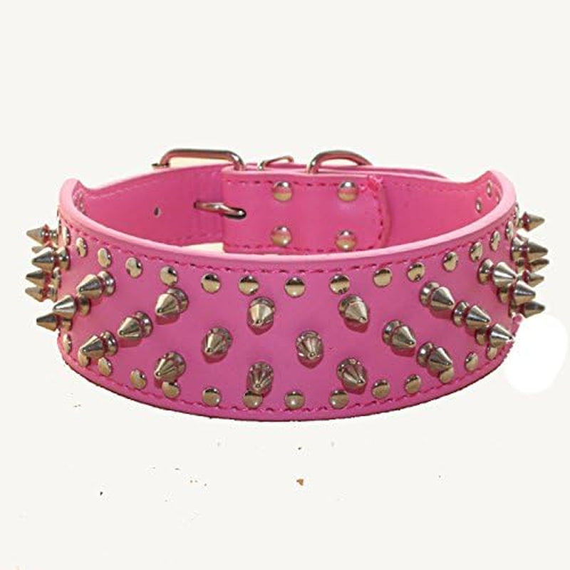 Leather Spiked Studded Medium & Large Dog Collars, Harnesses & Chain Leashes 3Pcs Matching Set for Pit Bull,Mastiff, Boxer, Bull Terrier