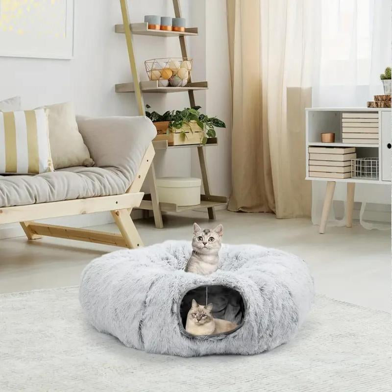Cozy Full Moon Cat Tunnel Bed with Soft Plush Mat - Perfect for Cats, Small Dogs, Rabbits, and Ferrets!