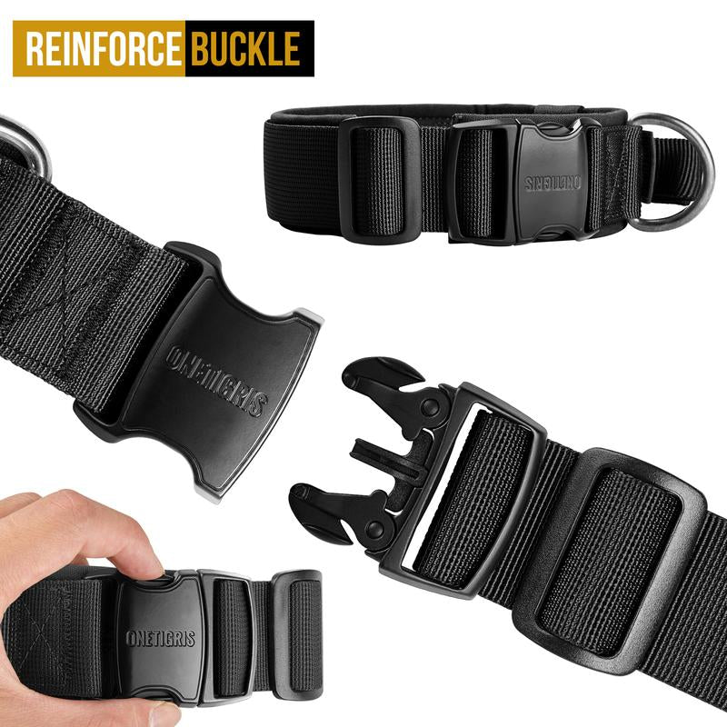 Onetigris Military-Grade Tactical Dog Collar with Handle - Adjustable Heavy Duty for Training & Outdoor Adventures - Perfect for Large Dogs & K9 Gear