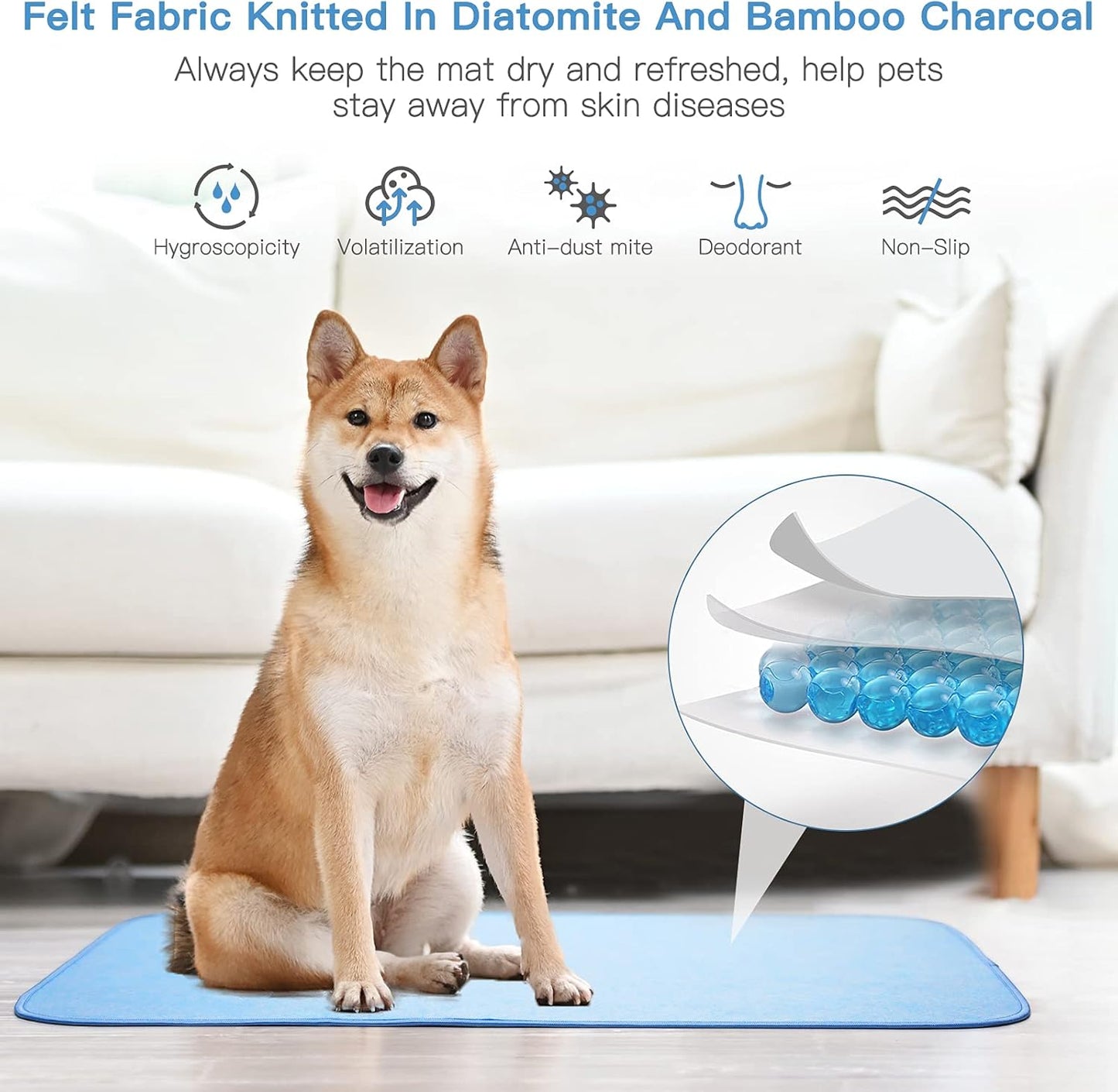 Portable Dog Cooling Mat & Summer Sleeping Pad Easy Clean Dog Bed - Waterproof, Machine Washable, Non Slip, Chew Proof, Reusable Pet Pee Pad for Dog, Cat and Rabbit. (20"X 30") M, Blue
