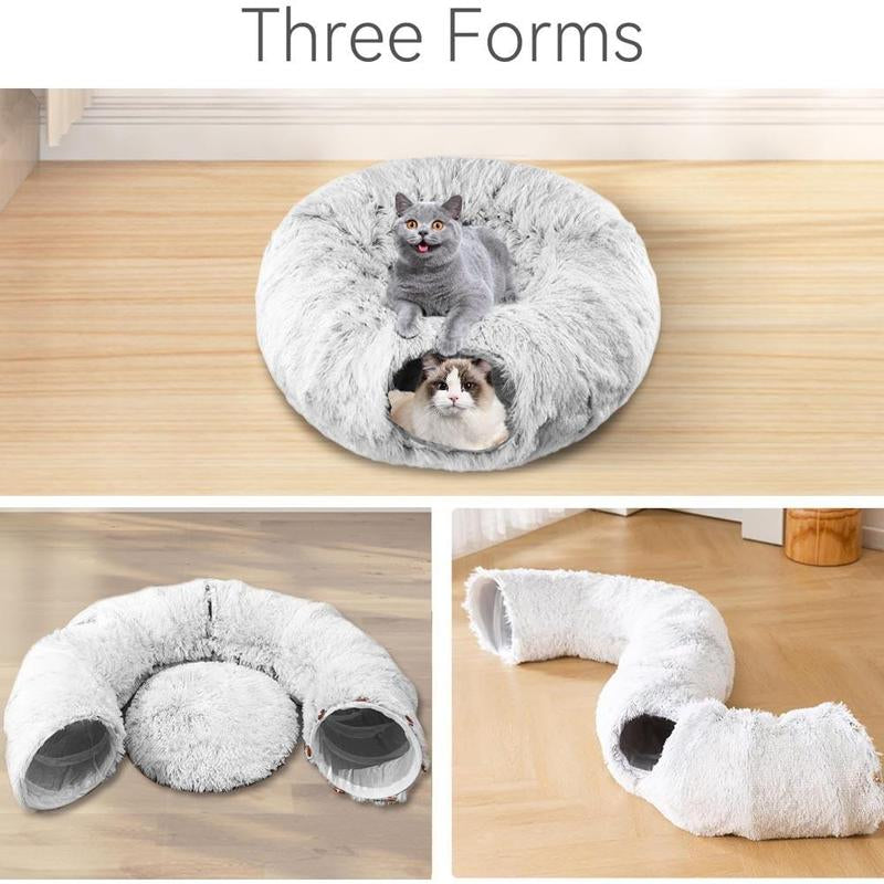 Cozy Full Moon Cat Tunnel Bed with Soft Plush Mat - Perfect for Cats, Small Dogs, Rabbits, and Ferrets!