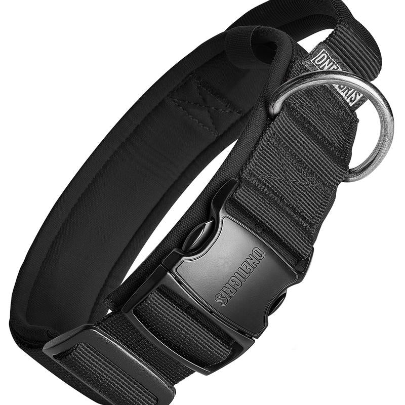 Onetigris Military-Grade Tactical Dog Collar with Handle - Adjustable Heavy Duty for Training & Outdoor Adventures - Perfect for Large Dogs & K9 Gear