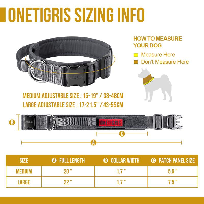 Onetigris Military-Grade Tactical Dog Collar with Handle - Adjustable Heavy Duty for Training & Outdoor Adventures - Perfect for Large Dogs & K9 Gear