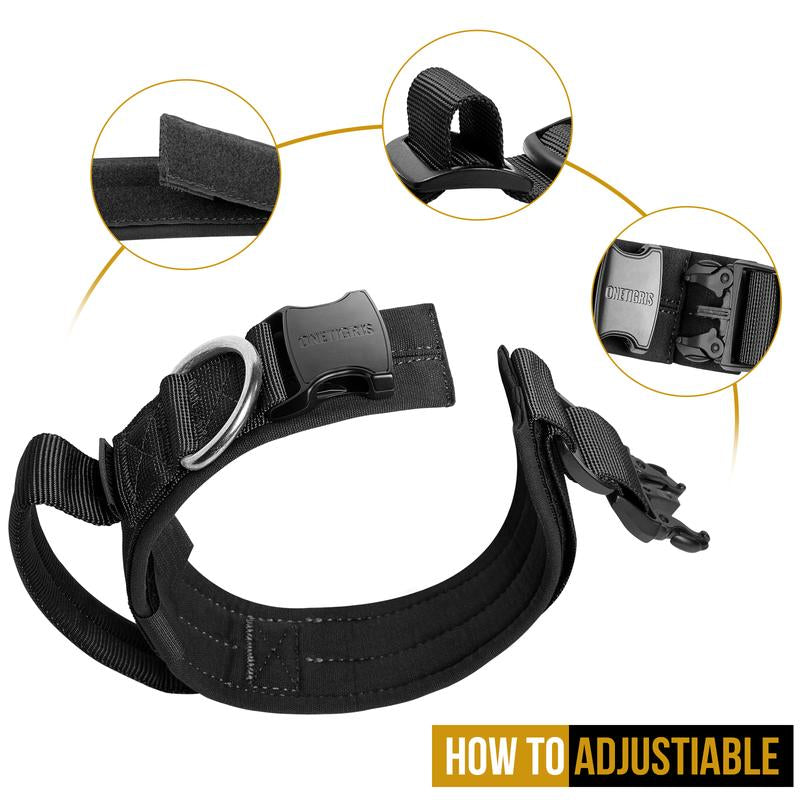 Onetigris Military-Grade Tactical Dog Collar with Handle - Adjustable Heavy Duty for Training & Outdoor Adventures - Perfect for Large Dogs & K9 Gear