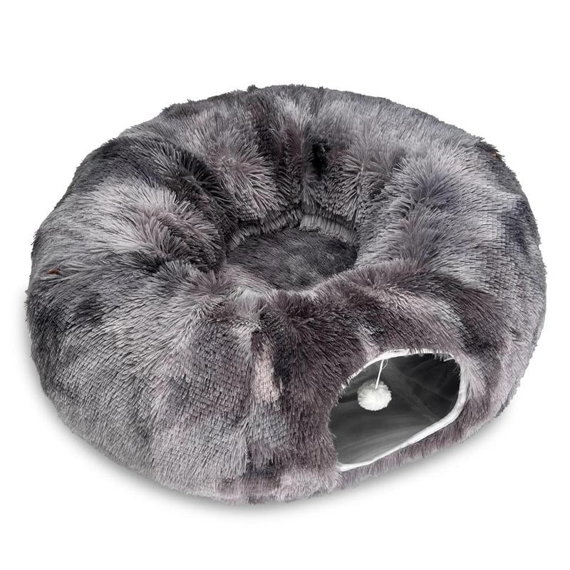 Cozy Full Moon Cat Tunnel Bed with Soft Plush Mat - Perfect for Cats, Small Dogs, Rabbits, and Ferrets!