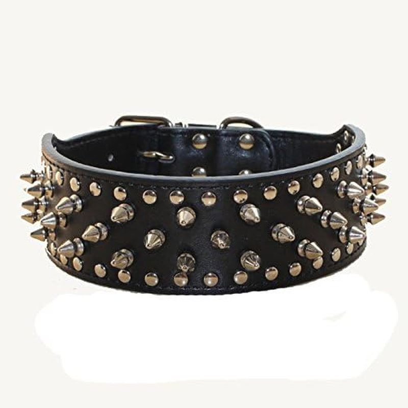 Leather Spiked Studded Medium & Large Dog Collars, Harnesses & Leashes 3Pcs Matching Set for Pit Bull,Mastiff, Boxer, Bull Terrier(Black,M)