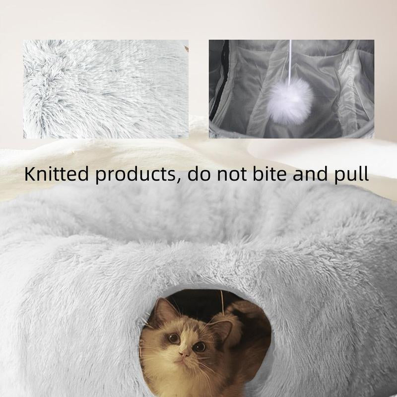 Cozy Full Moon Cat Tunnel Bed with Soft Plush Mat - Perfect for Cats, Small Dogs, Rabbits, and Ferrets!