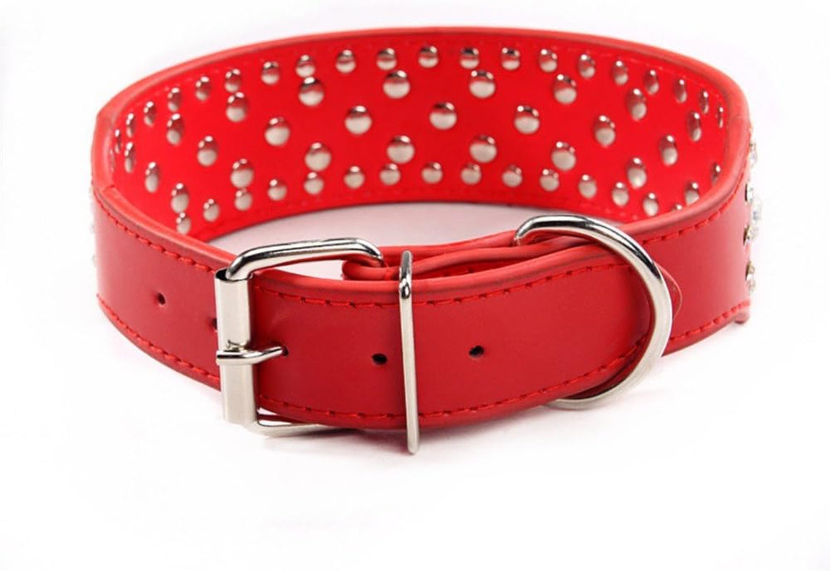 Rhinestones Dog Collars-2" Width Bling Crystal Diamond Studded Dog Collar PU Leather Pet Collar for Medium & Large Dogs