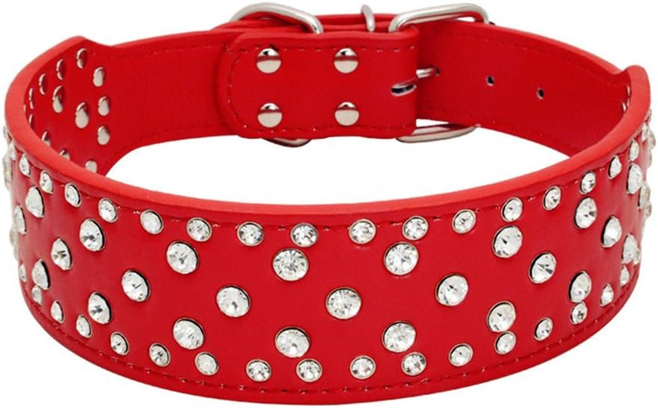 Rhinestones Dog Collars-2" Width Bling Crystal Diamond Studded Dog Collar PU Leather Pet Collar for Medium & Large Dogs