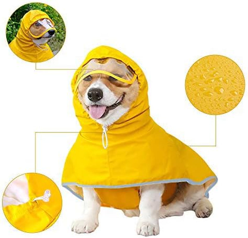 Waterproof Dog Rain Jacket with Hood - Reflective Strip, Adjustable Belly Strap, Lightweight Poncho with Storage Bag (Small, Yellow)