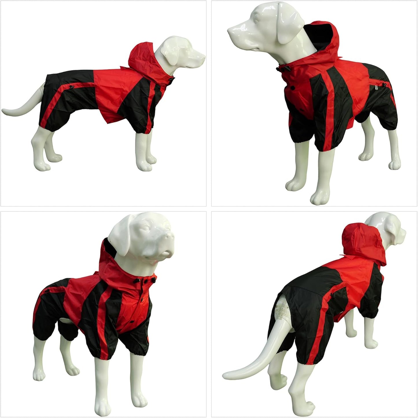 Dog Hooded Raincoat, Small Dog Rain Jacket Poncho Waterproof Clothes with Hood Breathable 4 Feet Four Legs Rain Coats for Small Dogs Red M