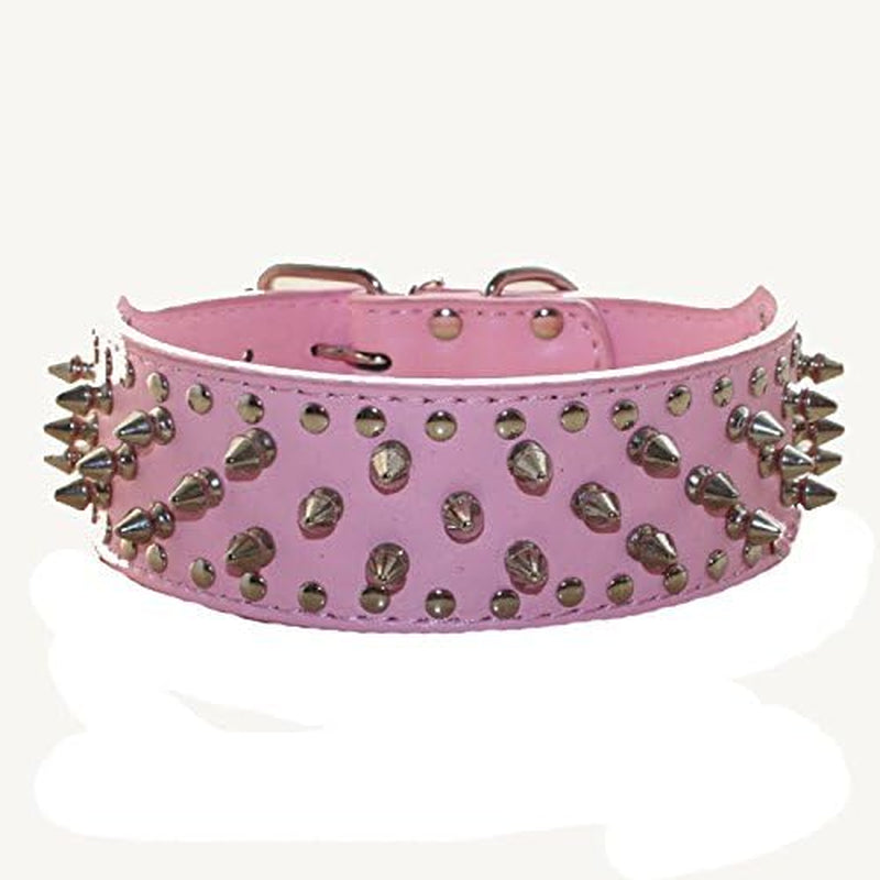 Leather Spiked Studded Medium & Large Dog Collars, Harnesses 2Pcs Matching Set for Pit Bull,Mastiff, Boxer, Bull Terrier