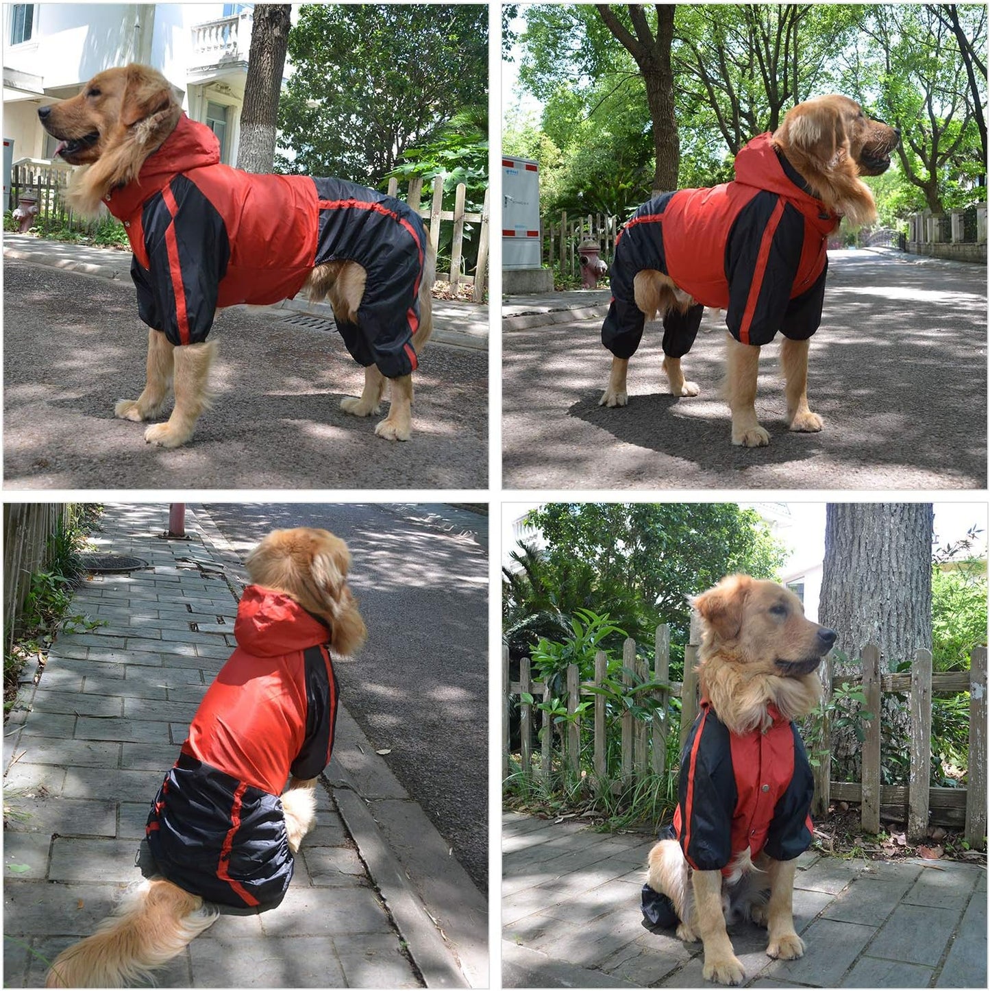 Dog Hooded Raincoat, Small Dog Rain Jacket Poncho Waterproof Clothes with Hood Breathable 4 Feet Four Legs Rain Coats for Small Dogs Red M
