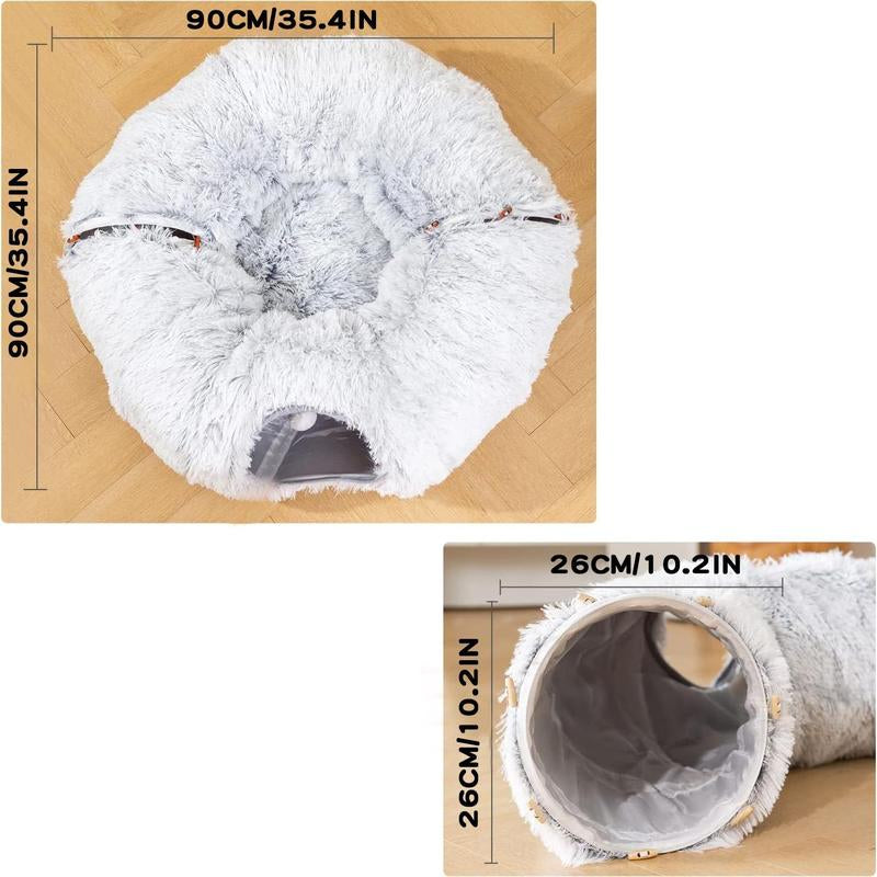 Cozy Full Moon Cat Tunnel Bed with Soft Plush Mat - Perfect for Cats, Small Dogs, Rabbits, and Ferrets!