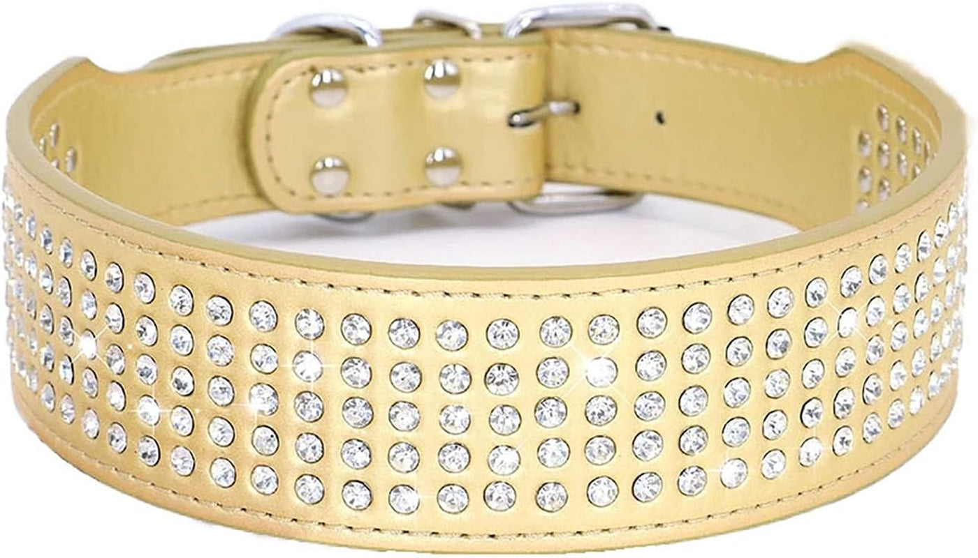 Rhinestones Dog Collars-2" Wide Crystal Diamonds Studded PU Leather 5 Rows Sparkly Crystal Studded Collar for Medium and Large Dog