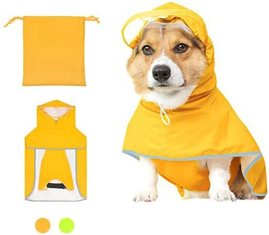Waterproof Dog Rain Jacket with Hood - Reflective Strip, Adjustable Belly Strap, Lightweight Poncho with Storage Bag (Small, Yellow)