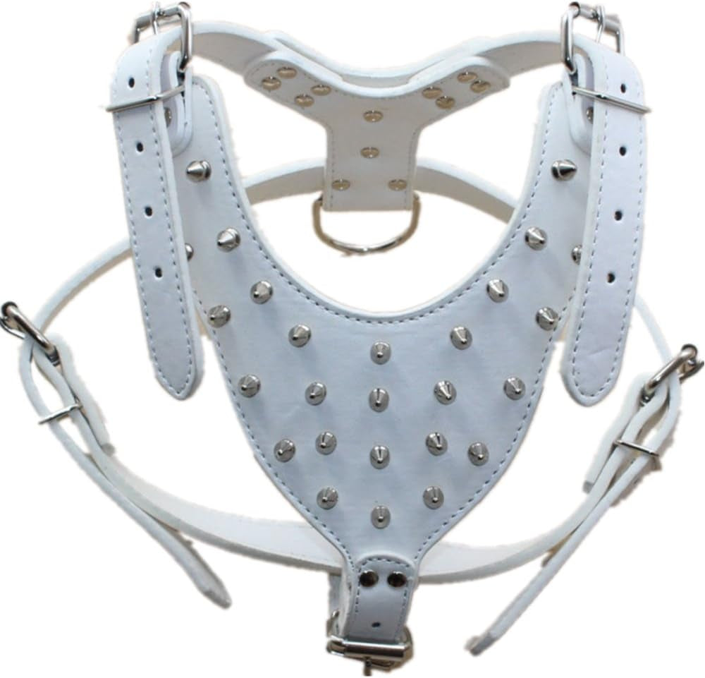 Leather Spiked Studded Medium & Large Dog Collars, Harnesses & Chain Leashes 3Pcs Matching Set for Pit Bull,Mastiff, Boxer, Bull Terrier