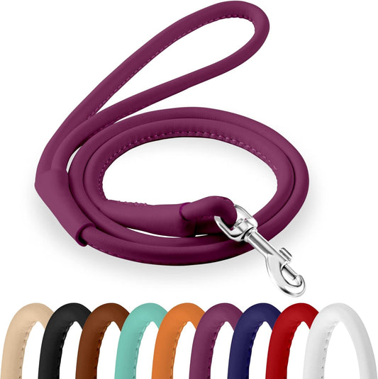 Rolled Leather Dog Leash 6Ft, Soft Training Leather Dog Leash for Puppy and Grown Dog Small Medium Large Black Blue Red Orange Green Pink White (Pink, Size L 6Ft)