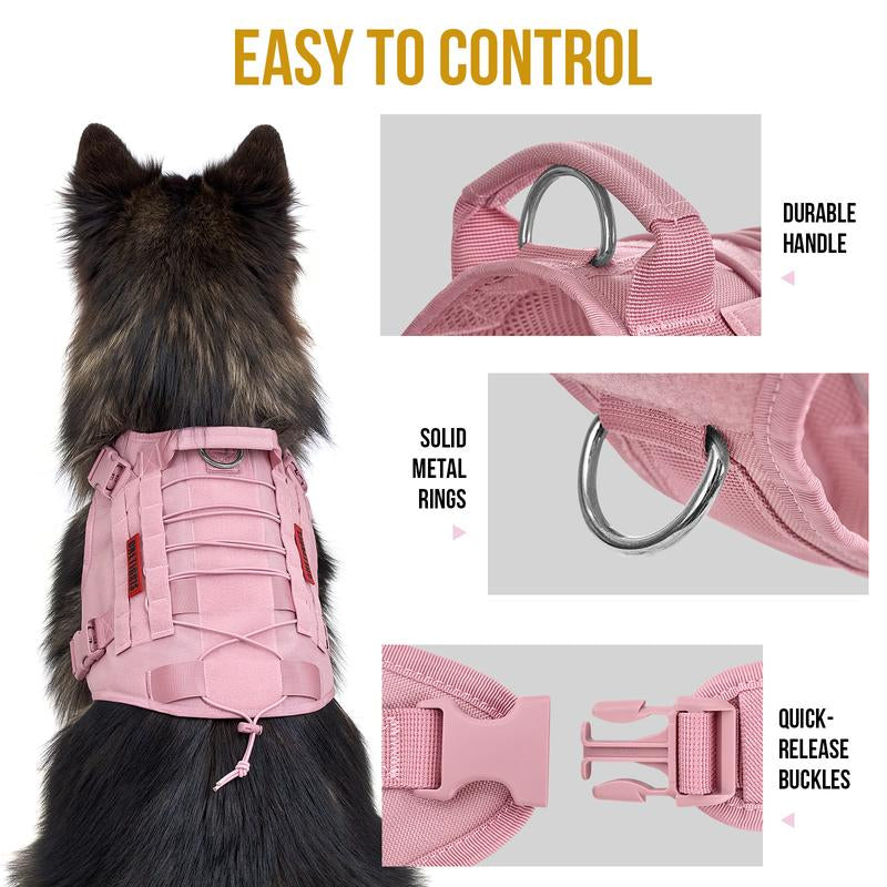 Mountbatten Pink Onetigris Fire Watcher Tactical Dog Harness – Durable MOLLE Safety Vest with Handle & No-Pull D-Rings for Medium & Large Dogs