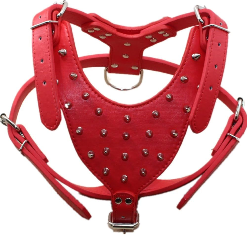 Leather Spiked Studded Medium & Large Dog Collars, Harnesses & Chain Leashes 3Pcs Matching Set for Pit Bull,Mastiff, Boxer, Bull Terrier