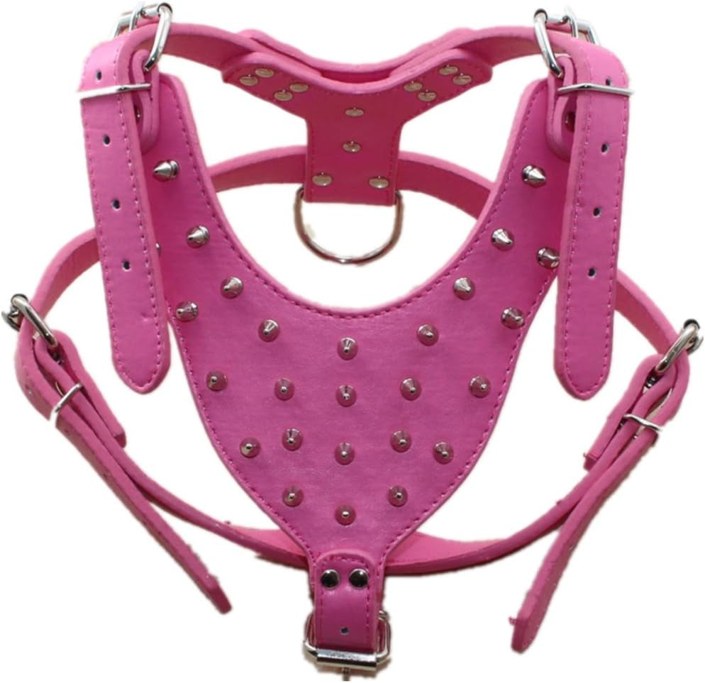 Leather Spiked Studded Medium & Large Dog Collars, Harnesses & Chain Leashes 3Pcs Matching Set for Pit Bull,Mastiff, Boxer, Bull Terrier
