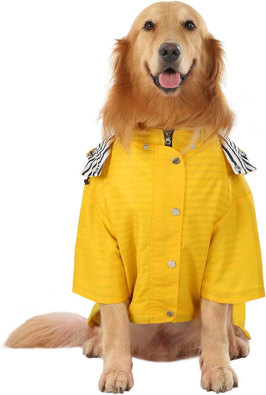 Dog Raincoat Double Layer Zip Rain Jacket with Hood for Small to Large Dogs Yellow - 2XL