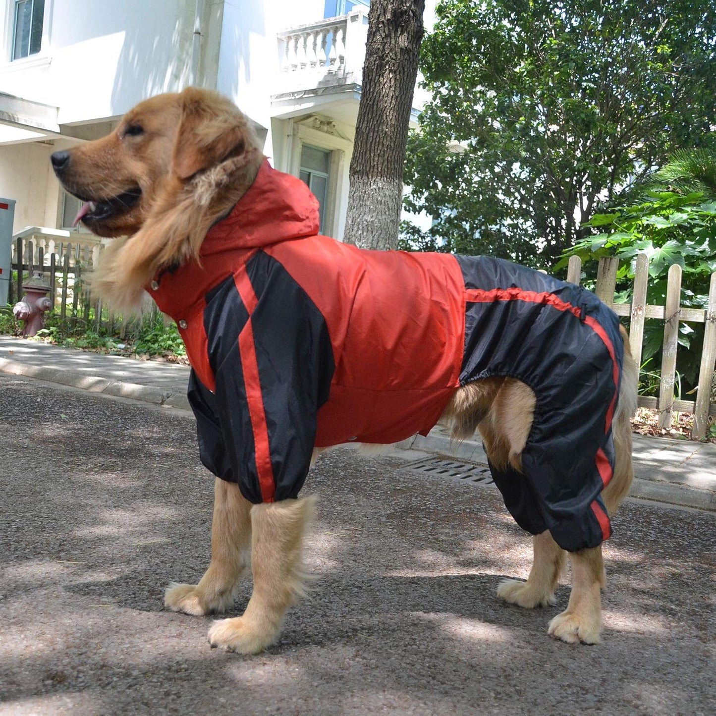 Dog Hooded Raincoat, Small Dog Rain Jacket Poncho Waterproof Clothes with Hood Breathable 4 Feet Four Legs Rain Coats for Small Dogs Red M