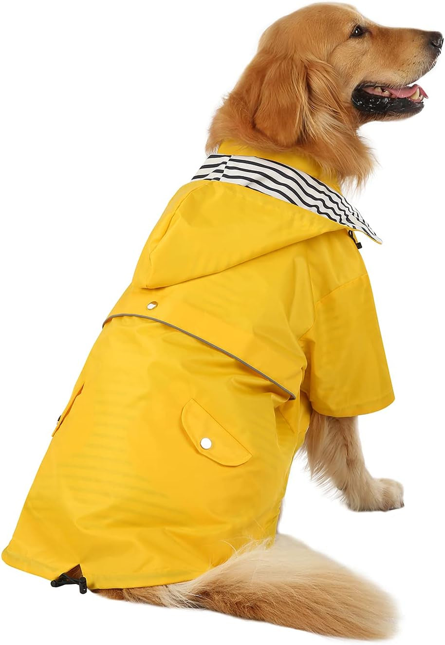 Dog Raincoat Double Layer Zip Rain Jacket with Hood for Small to Large Dogs Yellow - 2XL