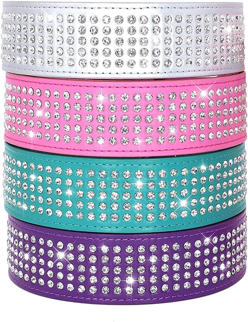 Rhinestones Dog Collars-2" Wide Crystal Diamonds Studded PU Leather 5 Rows Sparkly Crystal Studded Collar for Medium and Large Dog
