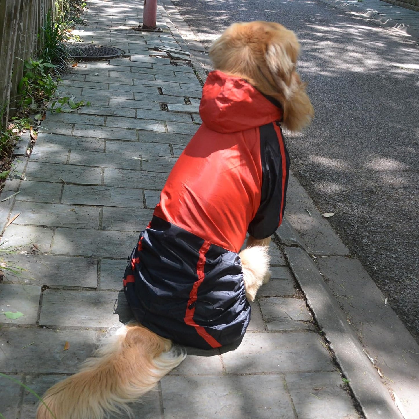 Dog Hooded Raincoat, Small Dog Rain Jacket Poncho Waterproof Clothes with Hood Breathable 4 Feet Four Legs Rain Coats for Small Dogs Red M