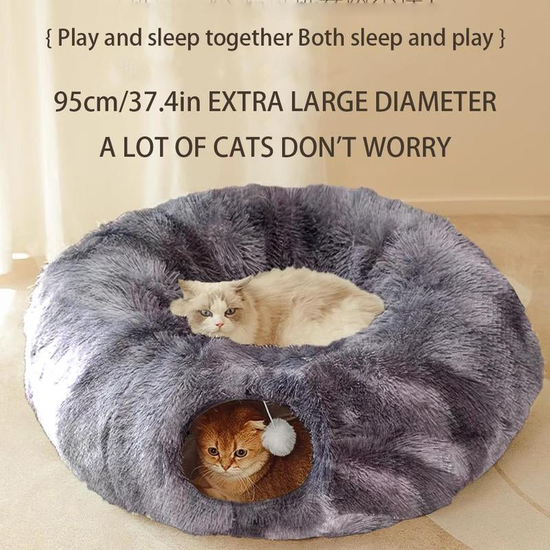 Cozy Full Moon Cat Tunnel Bed with Soft Plush Mat - Perfect for Cats, Small Dogs, Rabbits, and Ferrets!