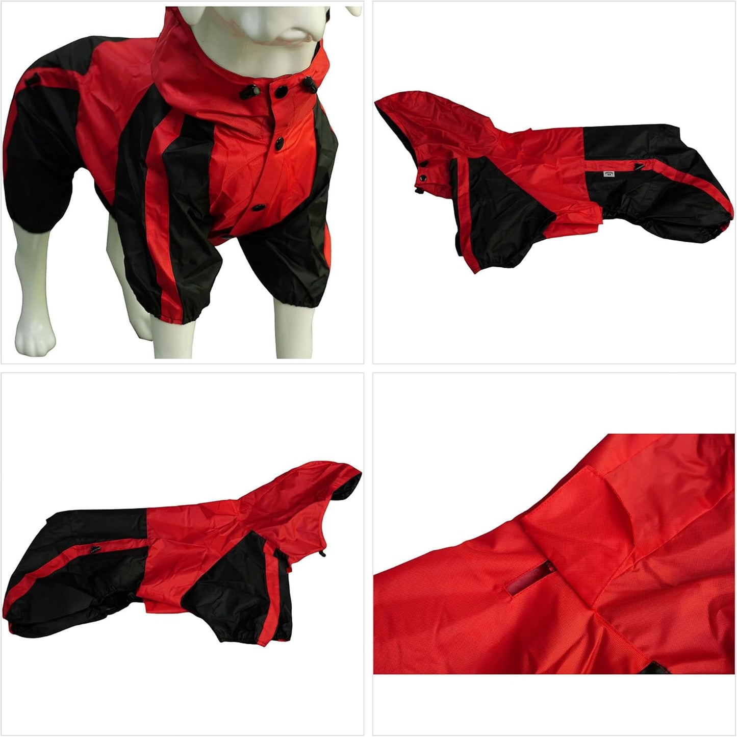 Dog Hooded Raincoat, Small Dog Rain Jacket Poncho Waterproof Clothes with Hood Breathable 4 Feet Four Legs Rain Coats for Small Dogs Red M
