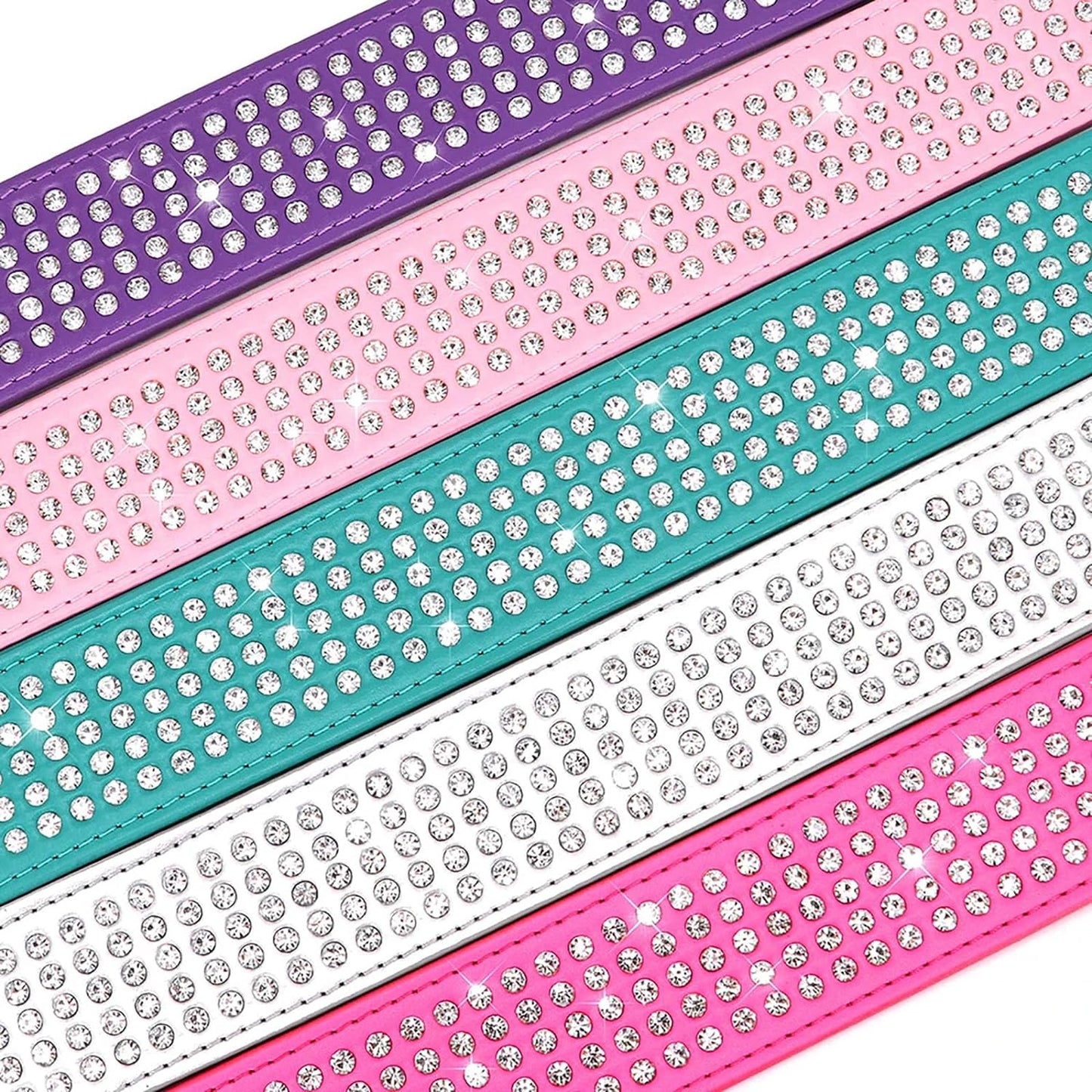 Rhinestones Dog Collars-2" Wide Crystal Diamonds Studded PU Leather 5 Rows Sparkly Crystal Studded Collar for Medium and Large Dog