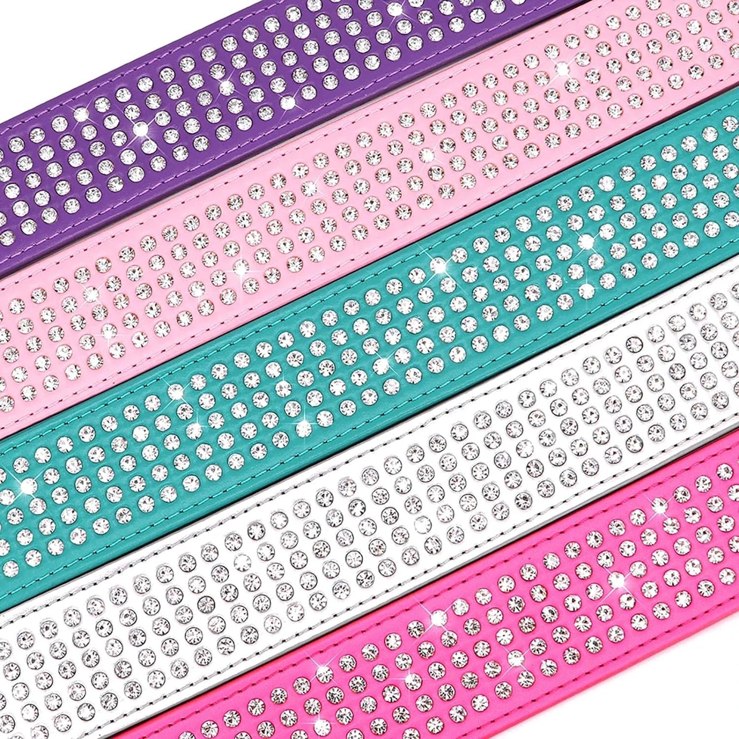 Rhinestones Dog Collars-2" Wide Crystal Diamonds Studded PU Leather 5 Rows Sparkly Crystal Studded Collar for Medium and Large Dog