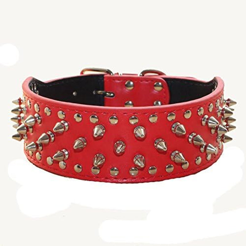 Leather Spiked Studded Medium & Large Dog Collars, Harnesses & Chain Leashes 3Pcs Matching Set for Pit Bull,Mastiff, Boxer, Bull Terrier