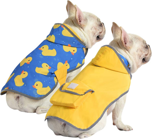Reversible Dog Raincoat Hooded Slicker Poncho Rain Coat Jacket for Small Medium Large Dogs Ducks Yellow - M