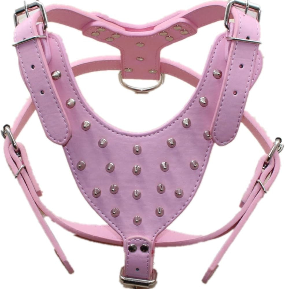 Leather Spiked Studded Medium & Large Dog Collars, Harnesses 2Pcs Matching Set for Pit Bull,Mastiff, Boxer, Bull Terrier