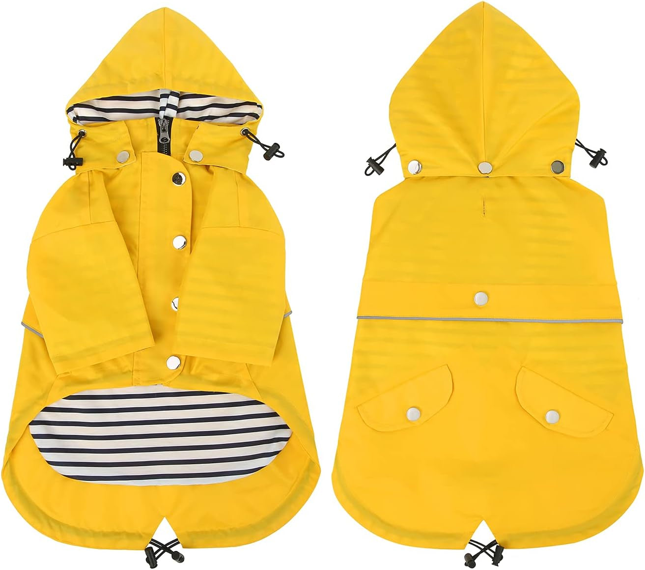 Dog Raincoat Double Layer Zip Rain Jacket with Hood for Small to Large Dogs Yellow - 2XL
