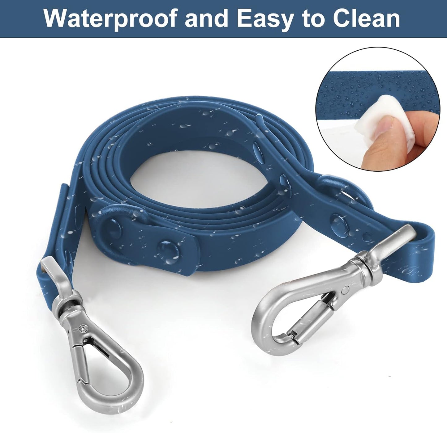 Waterproof Standard Dog Leashes with 2 Hooks, 5 Ft/ 6 Ft Lengths, Adjustable for Traffic Control Safety, for Small, Medium & Large Dogs Walking (Navy,L)