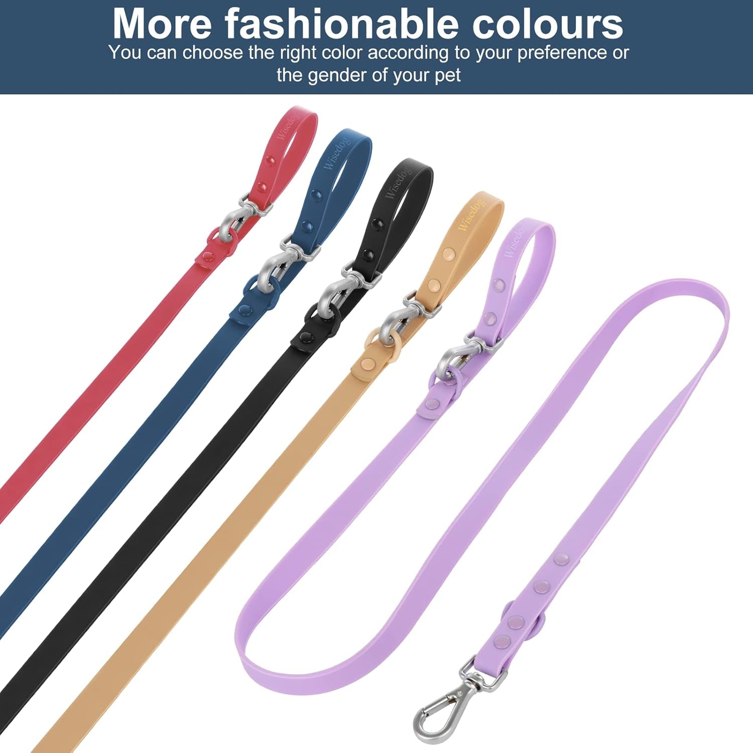 Waterproof Standard Dog Leashes with 2 Hooks, 5 Ft/ 6 Ft Lengths, Adjustable for Traffic Control Safety, for Small, Medium & Large Dogs Walking (Navy,L)