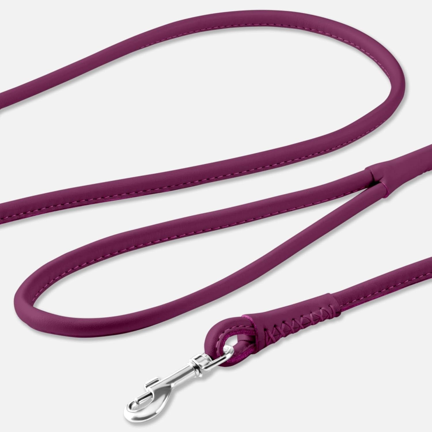 Rolled Leather Dog Leash 6Ft, Soft Training Leather Dog Leash for Puppy and Grown Dog Small Medium Large Black Blue Red Orange Green Pink White (Pink, Size L 6Ft)