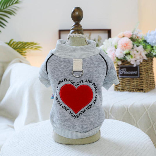 Trendy Heart & Letter Print Pet Sweatshirt - Stylish Round Neck Hoodies for Small Dogs & Cats