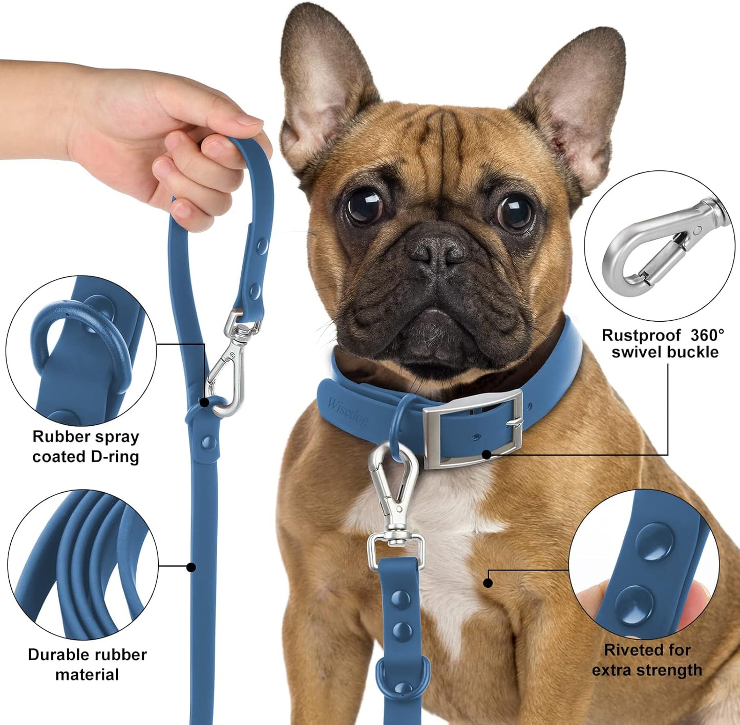 Waterproof Standard Dog Leashes with 2 Hooks, 5 Ft/ 6 Ft Lengths, Adjustable for Traffic Control Safety, for Small, Medium & Large Dogs Walking (Navy,L)