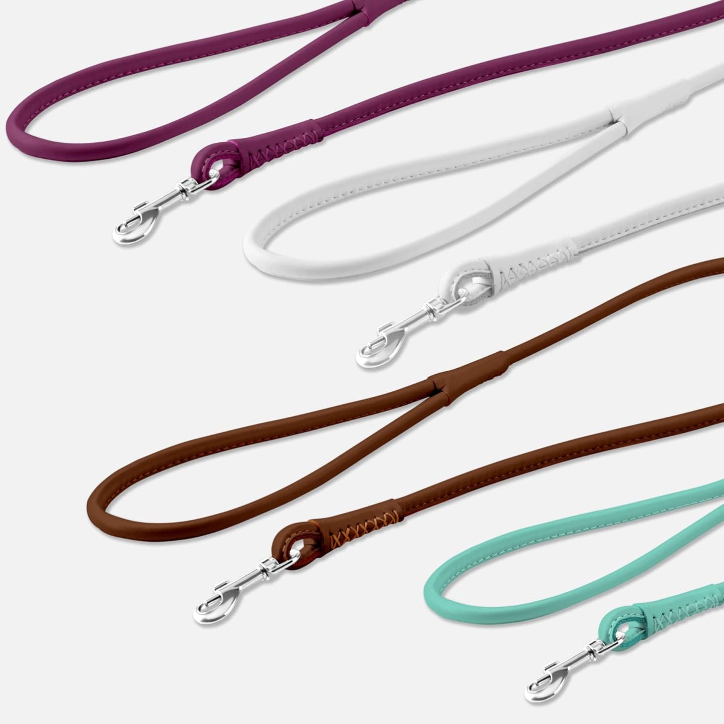 Rolled Leather Dog Leash 6Ft, Soft Training Leather Dog Leash for Puppy and Grown Dog Small Medium Large Black Blue Red Orange Green Pink White (Pink, Size L 6Ft)