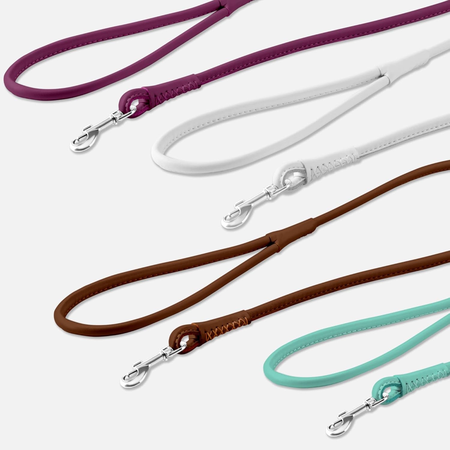 Rolled Leather Dog Leash 6Ft, Soft Training Leather Dog Leash for Puppy and Grown Dog Small Medium Large Black Blue Red Orange Green Pink White (Pink, Size L 6Ft)