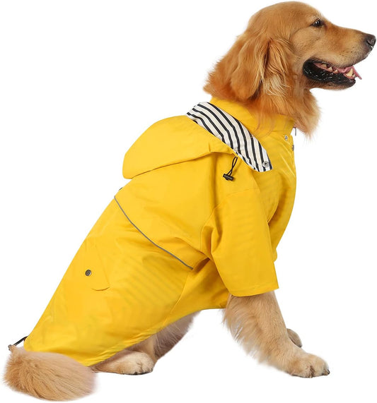 Dog Raincoat Double Layer Zip Rain Jacket with Hood for Small to Large Dogs Yellow - 2XL