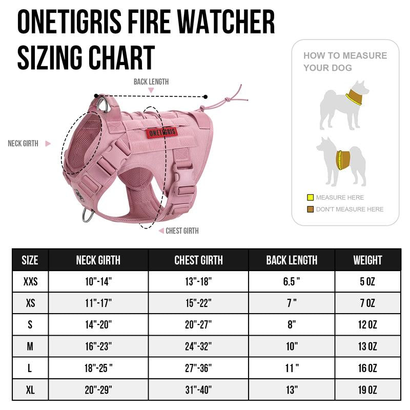 Mountbatten Pink Onetigris Fire Watcher Tactical Dog Harness – Durable MOLLE Safety Vest with Handle & No-Pull D-Rings for Medium & Large Dogs