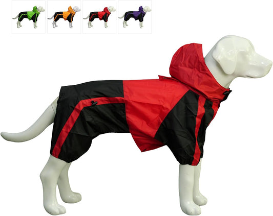 Dog Hooded Raincoat, Small Dog Rain Jacket Poncho Waterproof Clothes with Hood Breathable 4 Feet Four Legs Rain Coats for Small Dogs Red M